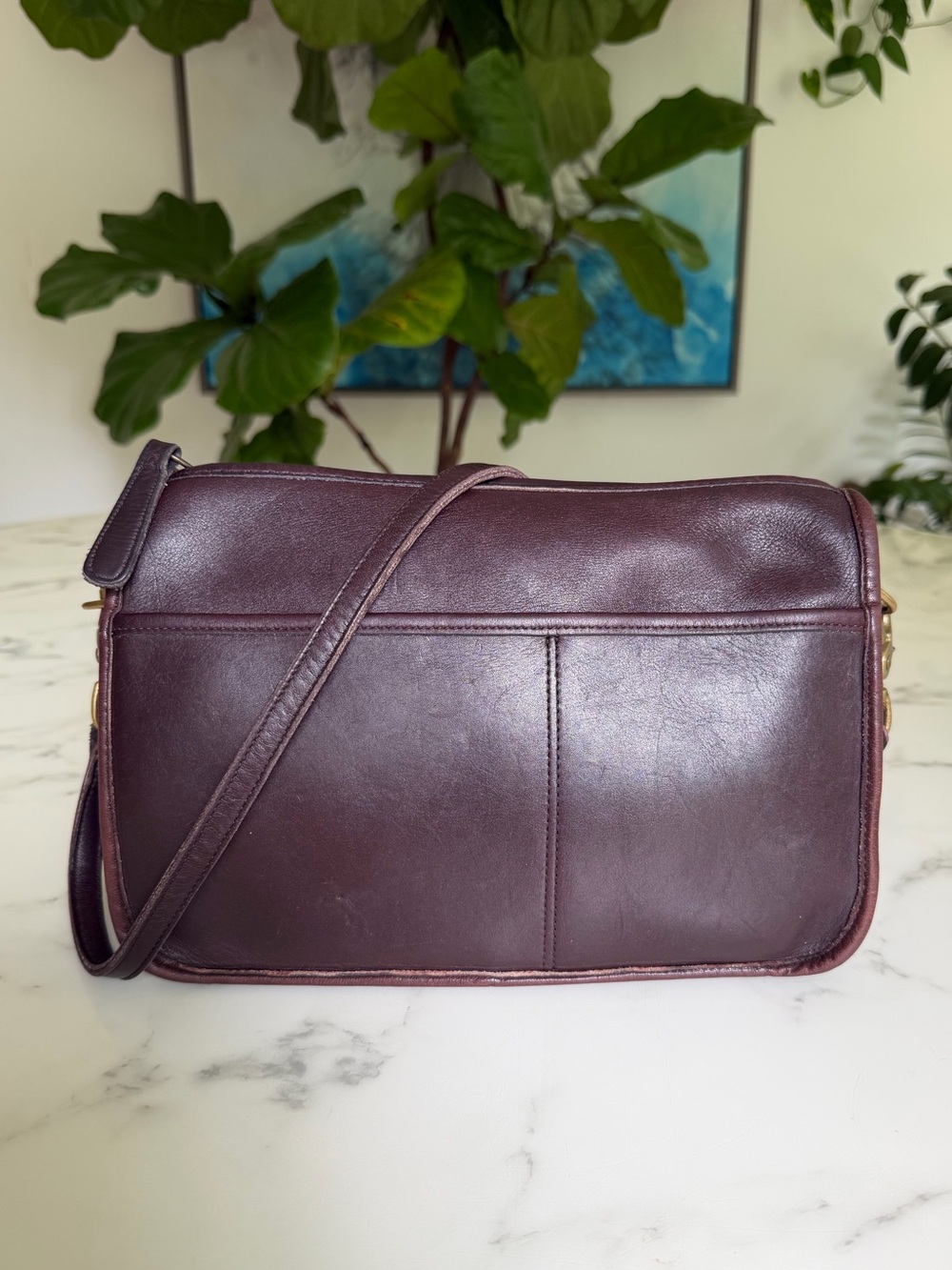Coach Vintage NYC Companion Bag 9300 Burgundy Leather Brass Talon Zip 80's